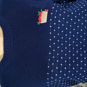 Navy Blue Sweater with White Heart Dots & Apple Basket Embroidered on the Chest